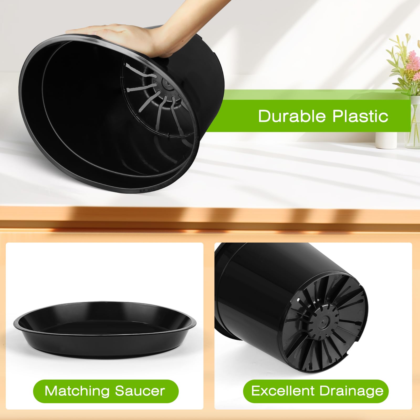 FUIJOL plastic nursery pot with drainage holes supports healthy root growth.