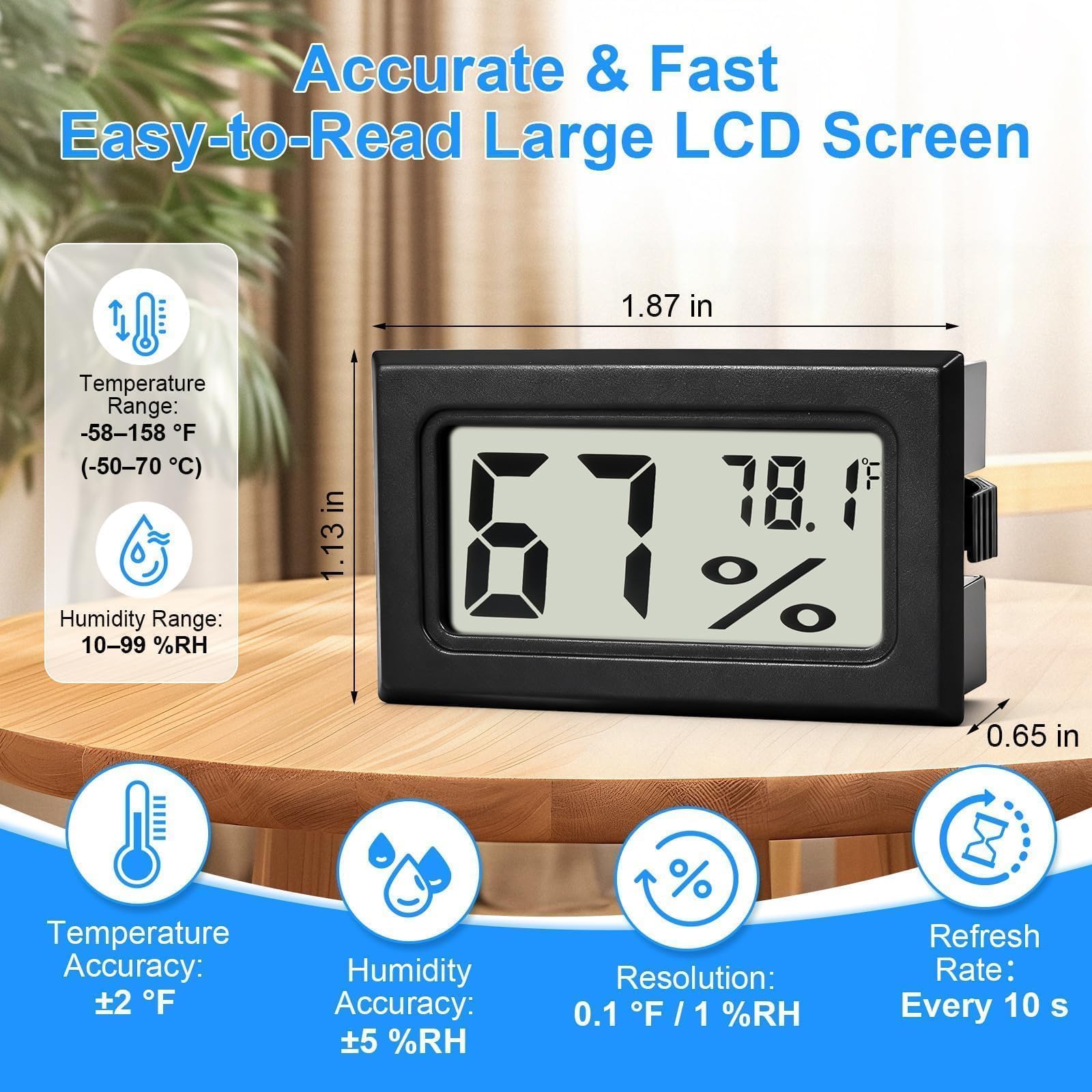 Fuitnerd hygrometer with narrow-edge adhesive for slim shelves, stable fit