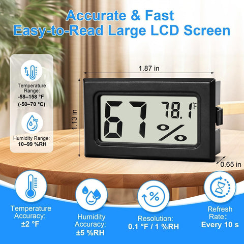 Fuitnerd hygrometer with narrow-edge adhesive for slim shelves, stable fit