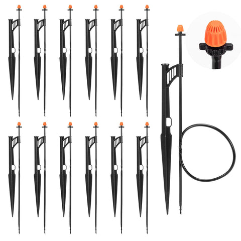 FULAIERGD 360-degree drip emitter with stake ensures uniform garden watering.