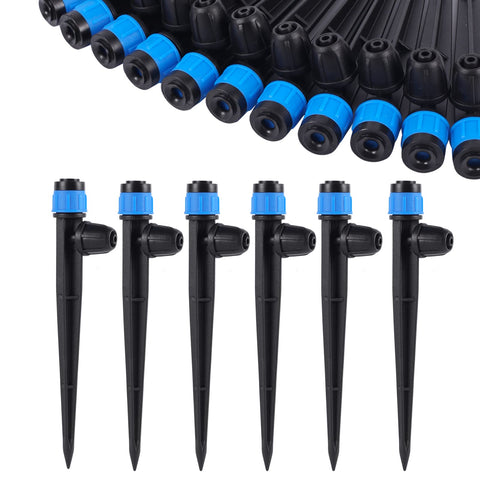 FULAIERGD 360° drip emitter assembly attached to 1/4 inch tubing for even coverage.