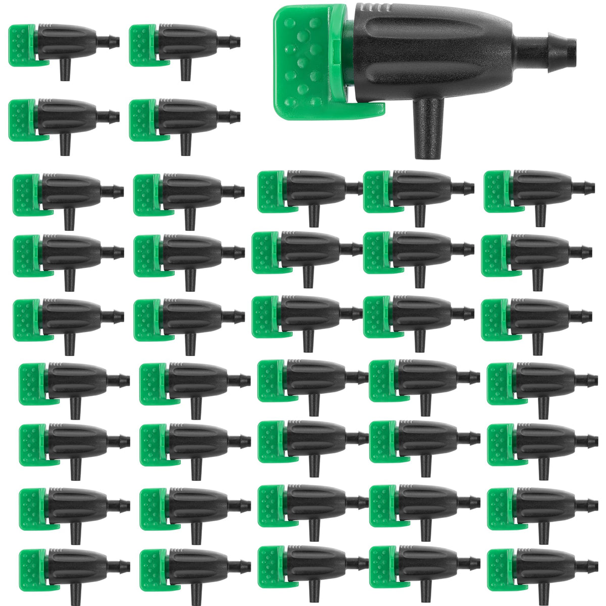 FULAIERGD 50pcs adjustable-drippers with 360° rotation for precise garden watering.