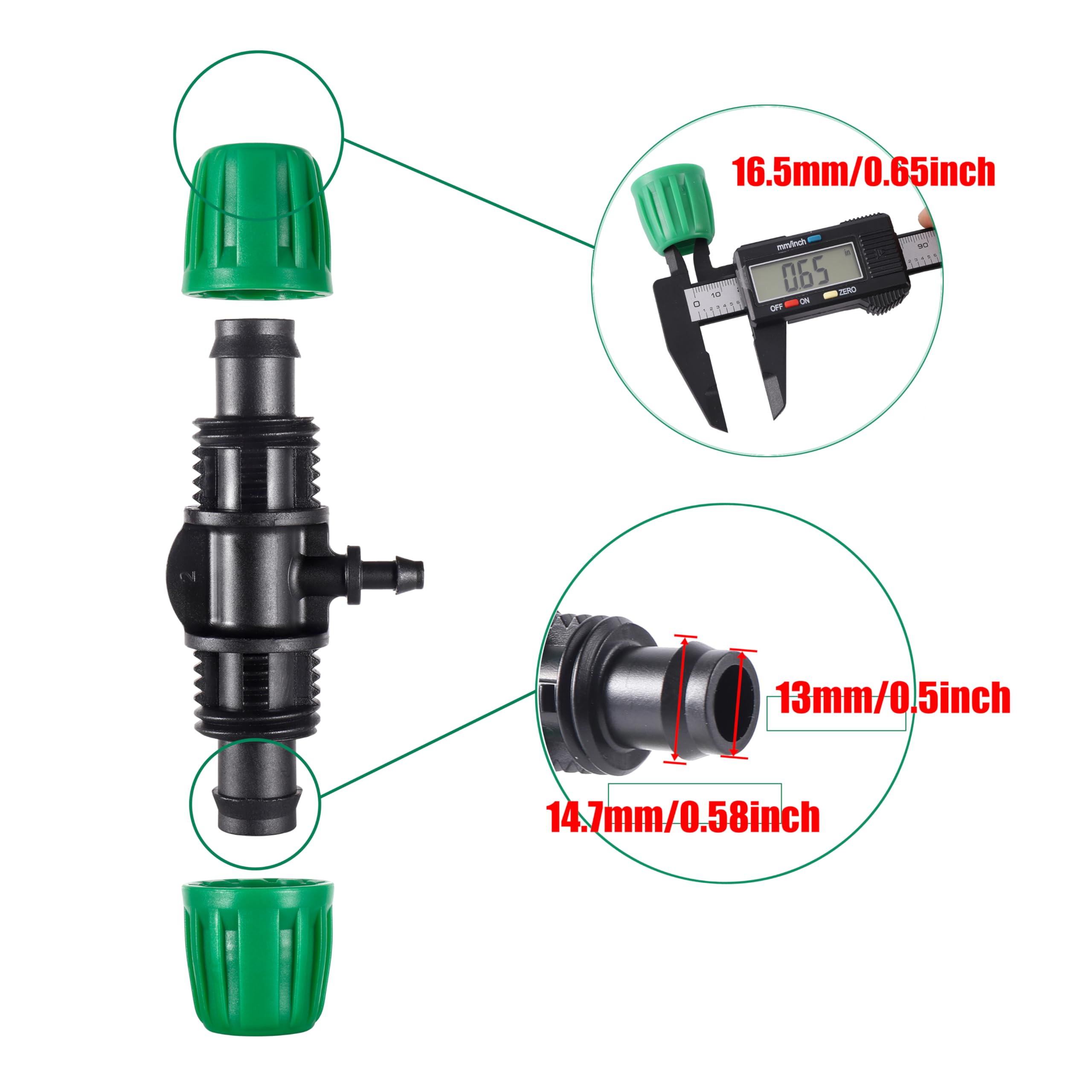 FULAIERGD 3-way connector fits garden tubing, ideal for irrigation distribution in yards.