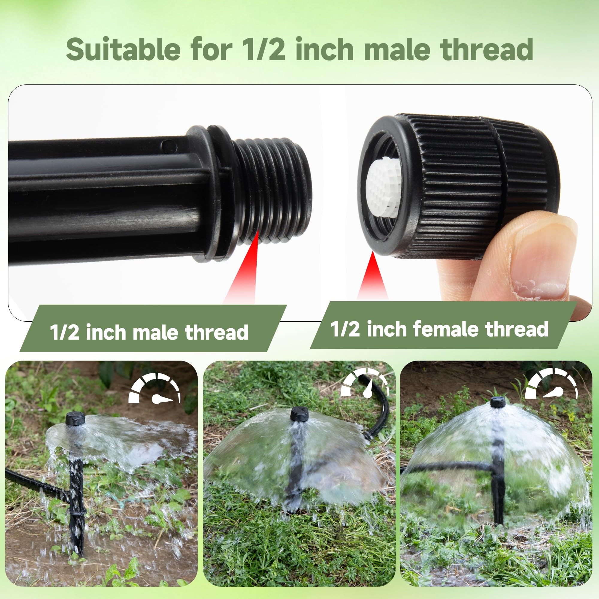 FULAIERGD 1/2 inch male thread compatibility for common irrigation systems.