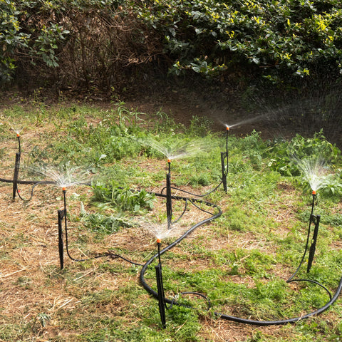 FULAIERGD micro sprinkler heads deliver even coverage across beds.