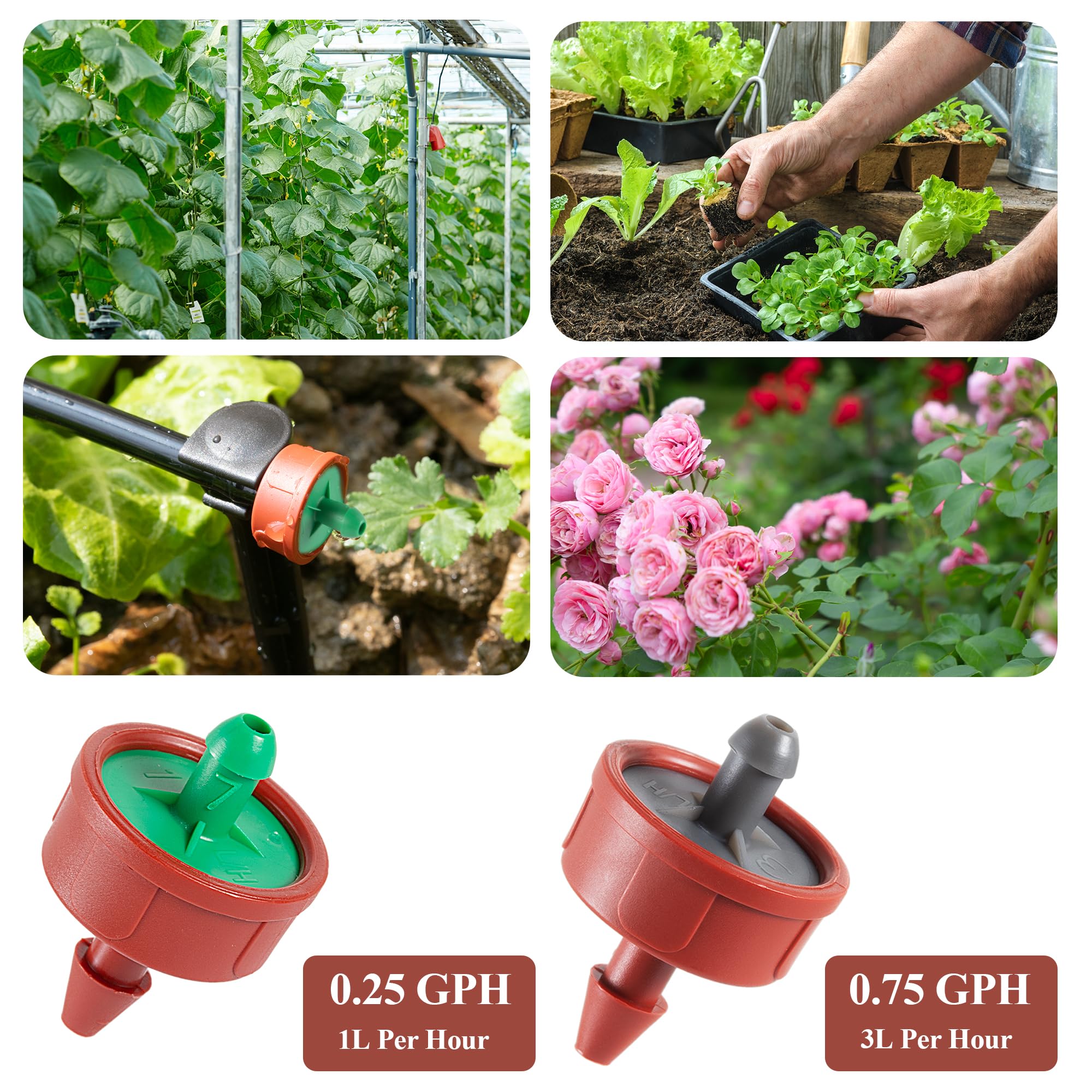 Perfect for potted plants and garden beds with precise 0.25 GPH output.