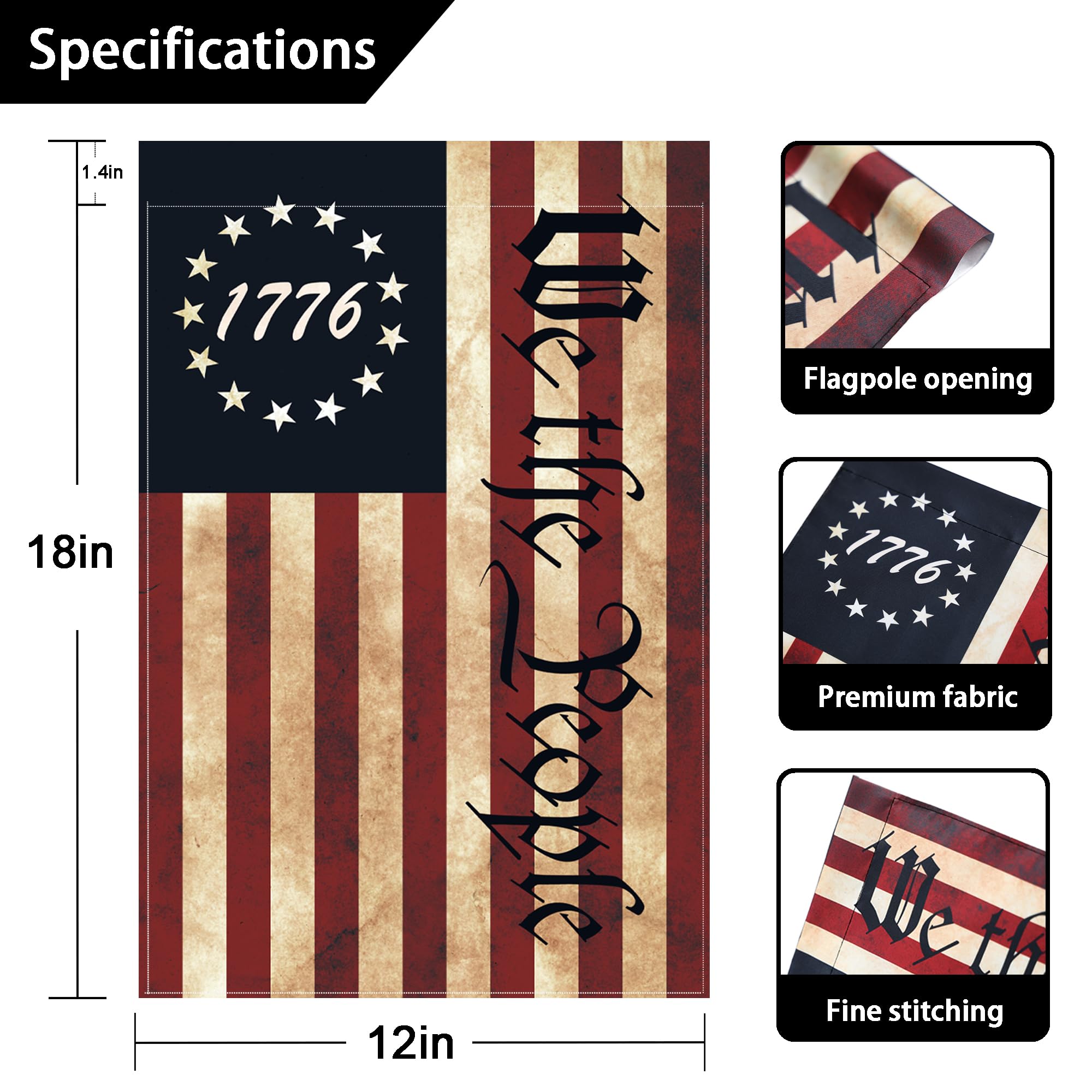 FULAISMGS Betsy Ross 13-star flag with vintage tone suited for garden decor.