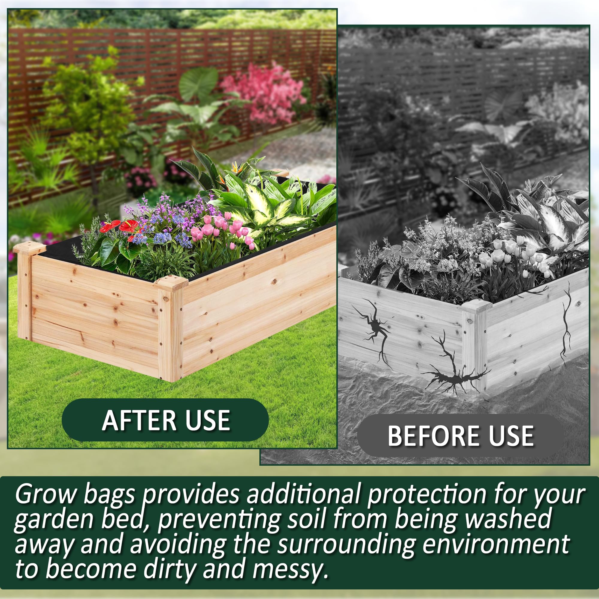 FULEIYA raised bed liner demonstrates breathable fabric for healthy root moisture.