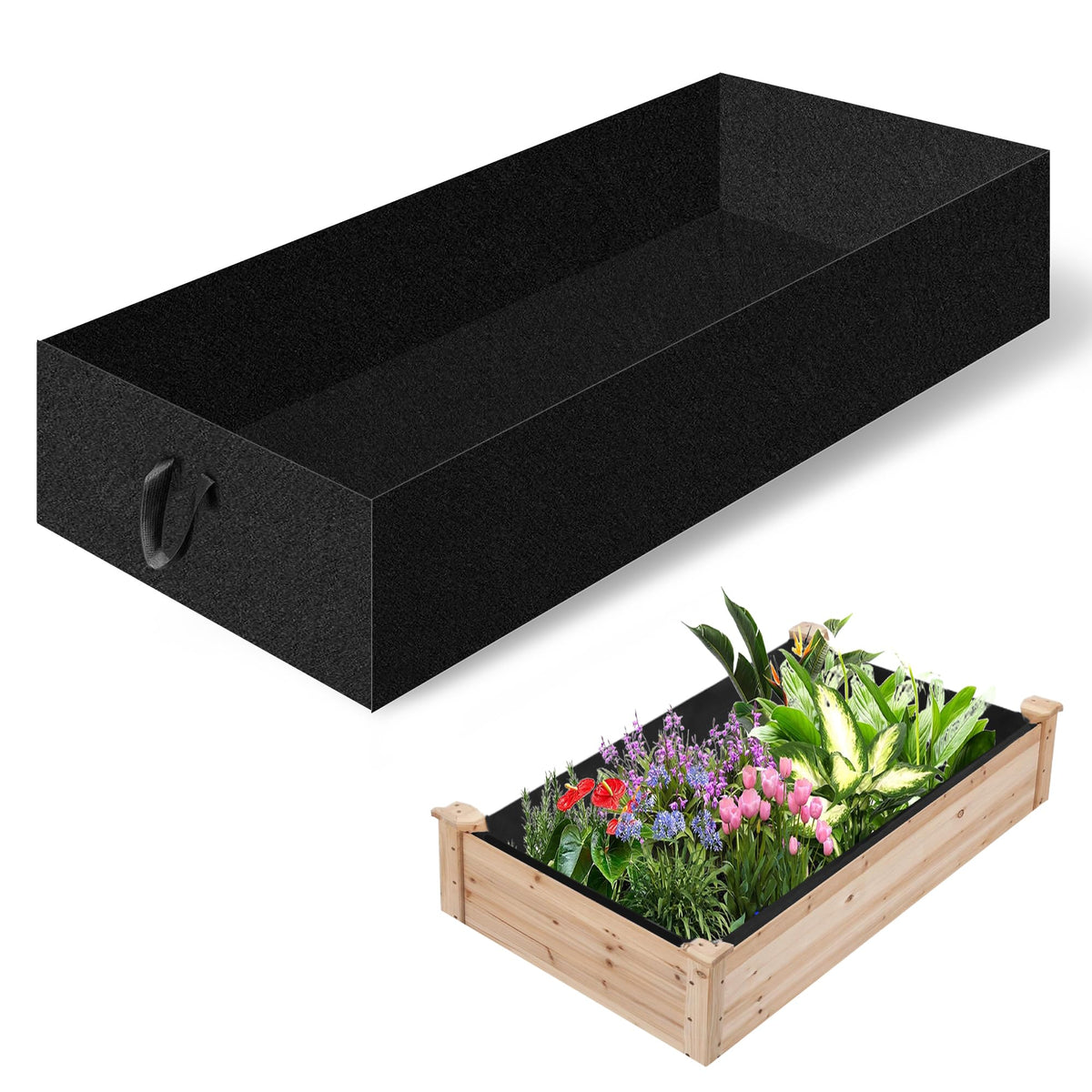 FULEIYA raised garden bed liner close-up shows durable fabric and reinforced seams.