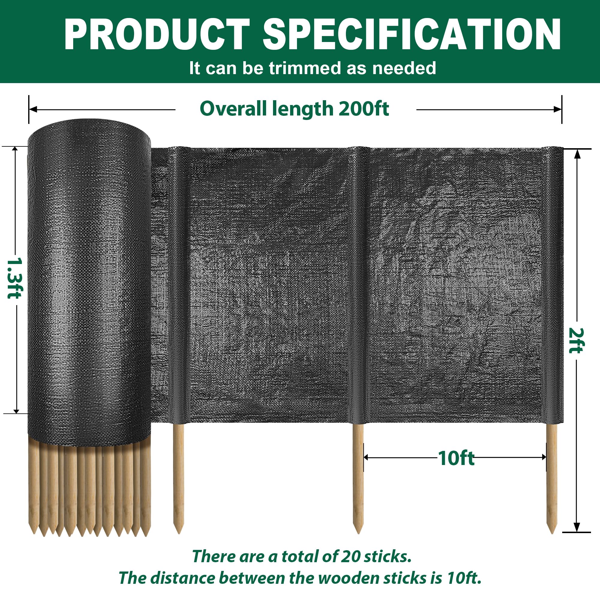 FULEIYA wooden stakes included to secure the barrier in harsh conditions.
