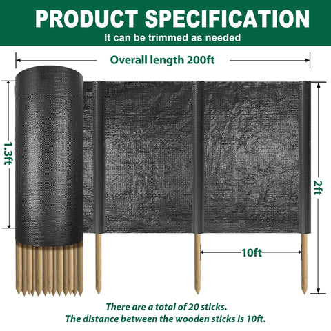 FULEIYA wooden stakes included to secure the barrier in harsh conditions.