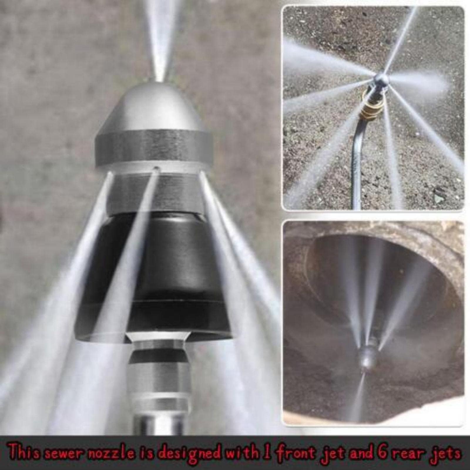 Fullikes nozzle corner-compact design fits small access points for versatile drain cleaning.