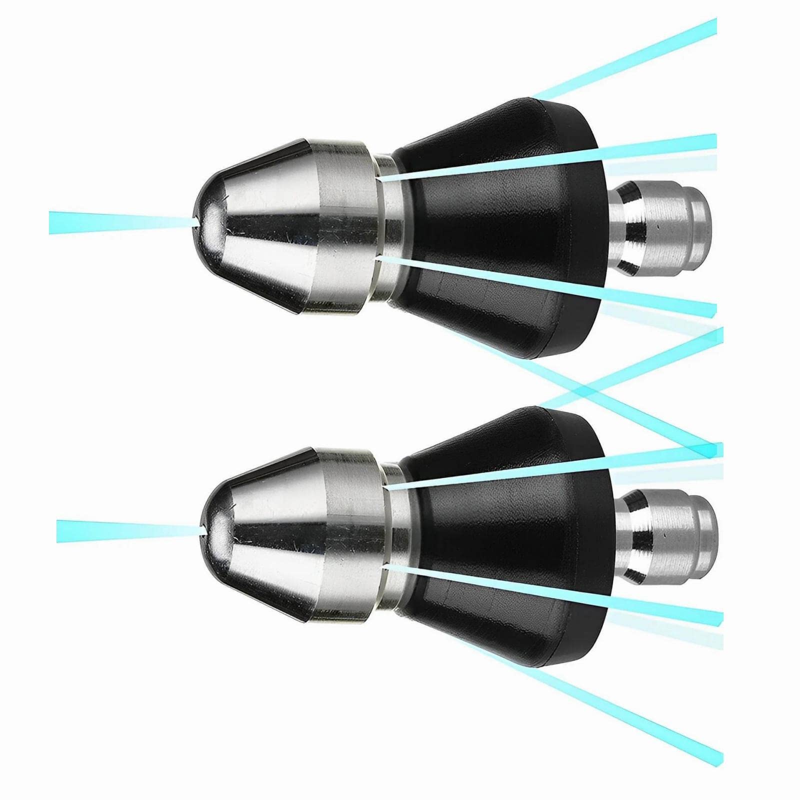 FULLIKES sewer nozzle with front jet for deep clog clearance in tight spaces.