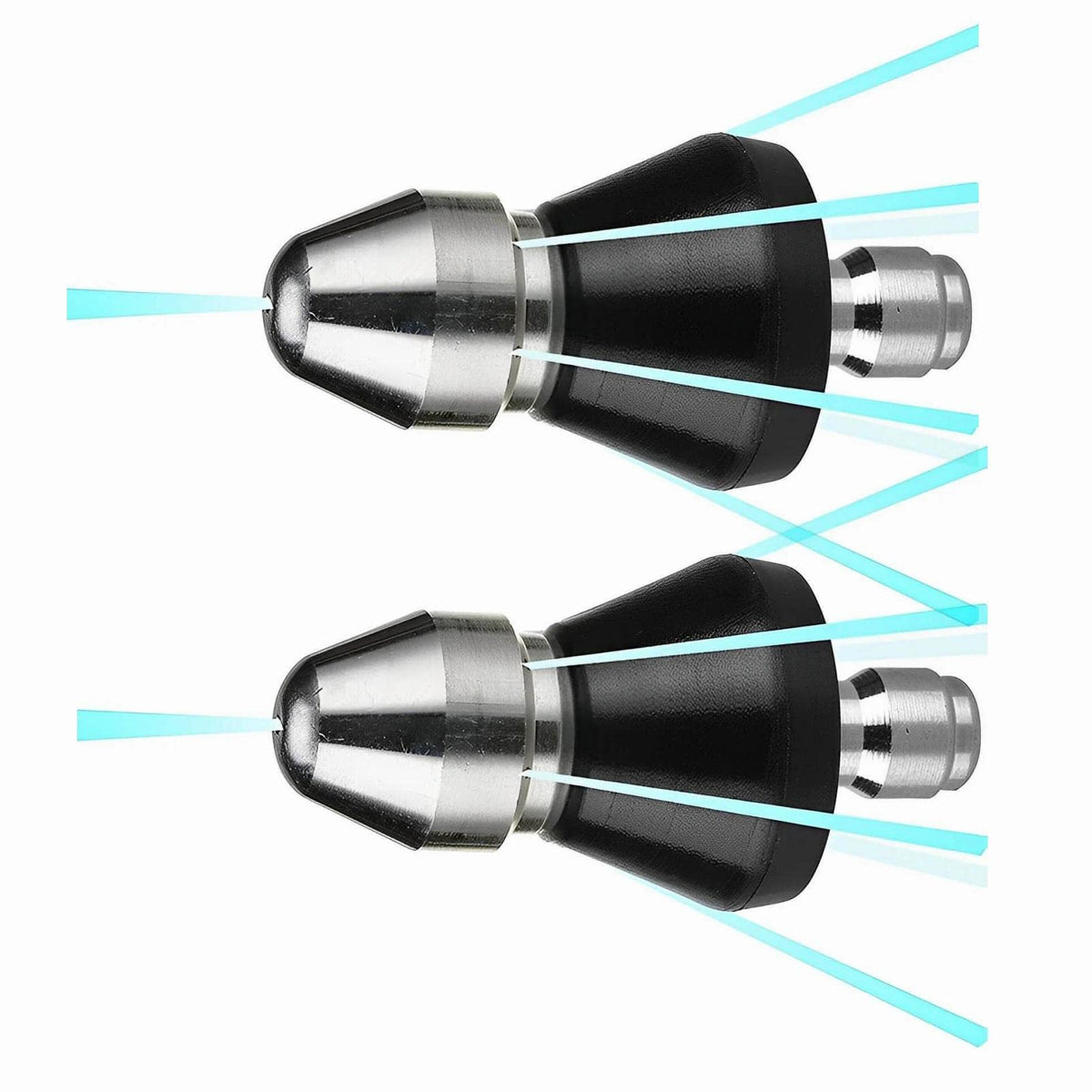 FULLIKES sewer nozzle with front jet for deep clog clearance in tight spaces.