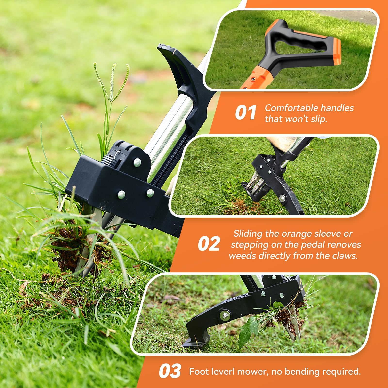Fulljion 3-claw head grips deep roots with minimal effort.