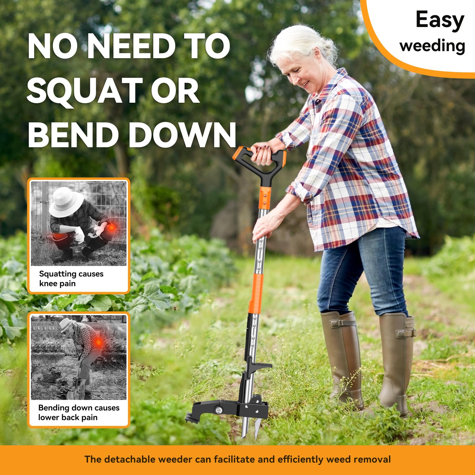 Fulljion long handle reaches tall plants without bending.