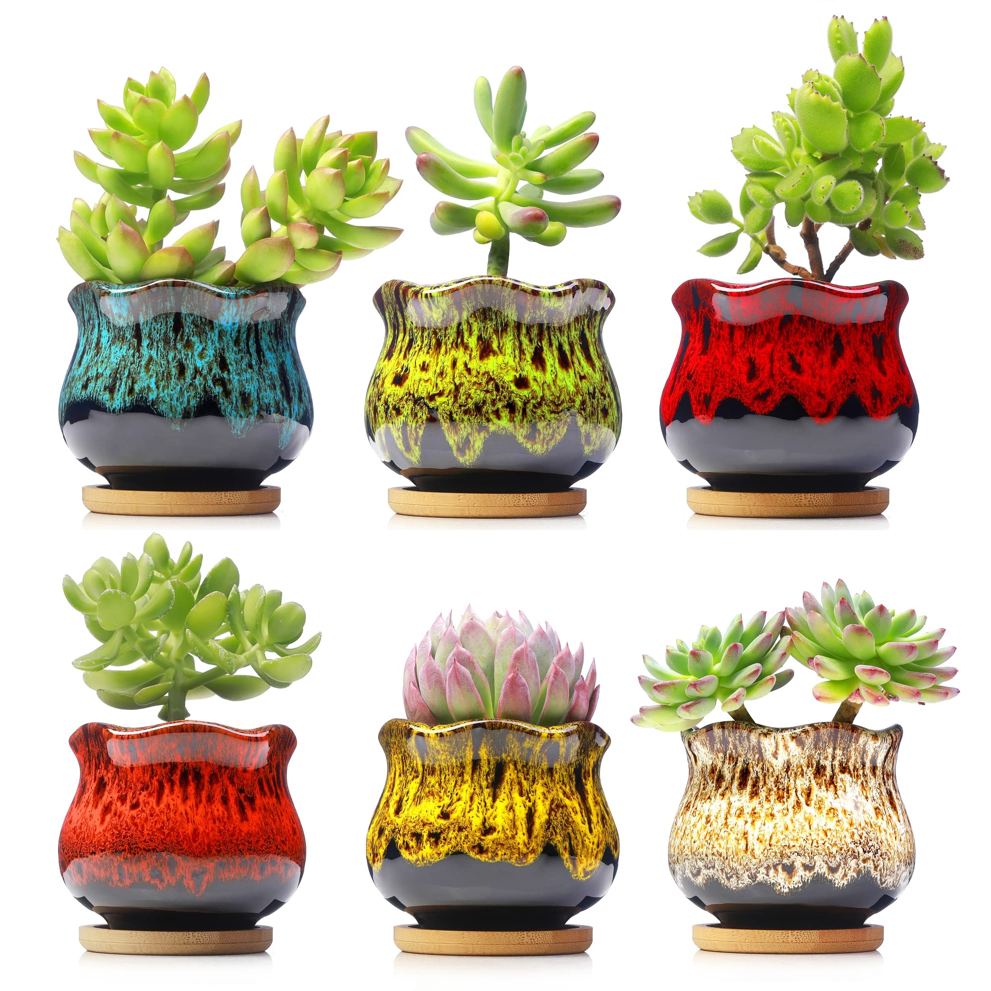 Fulloog cute ceramic planter with drainage hole for healthy watering