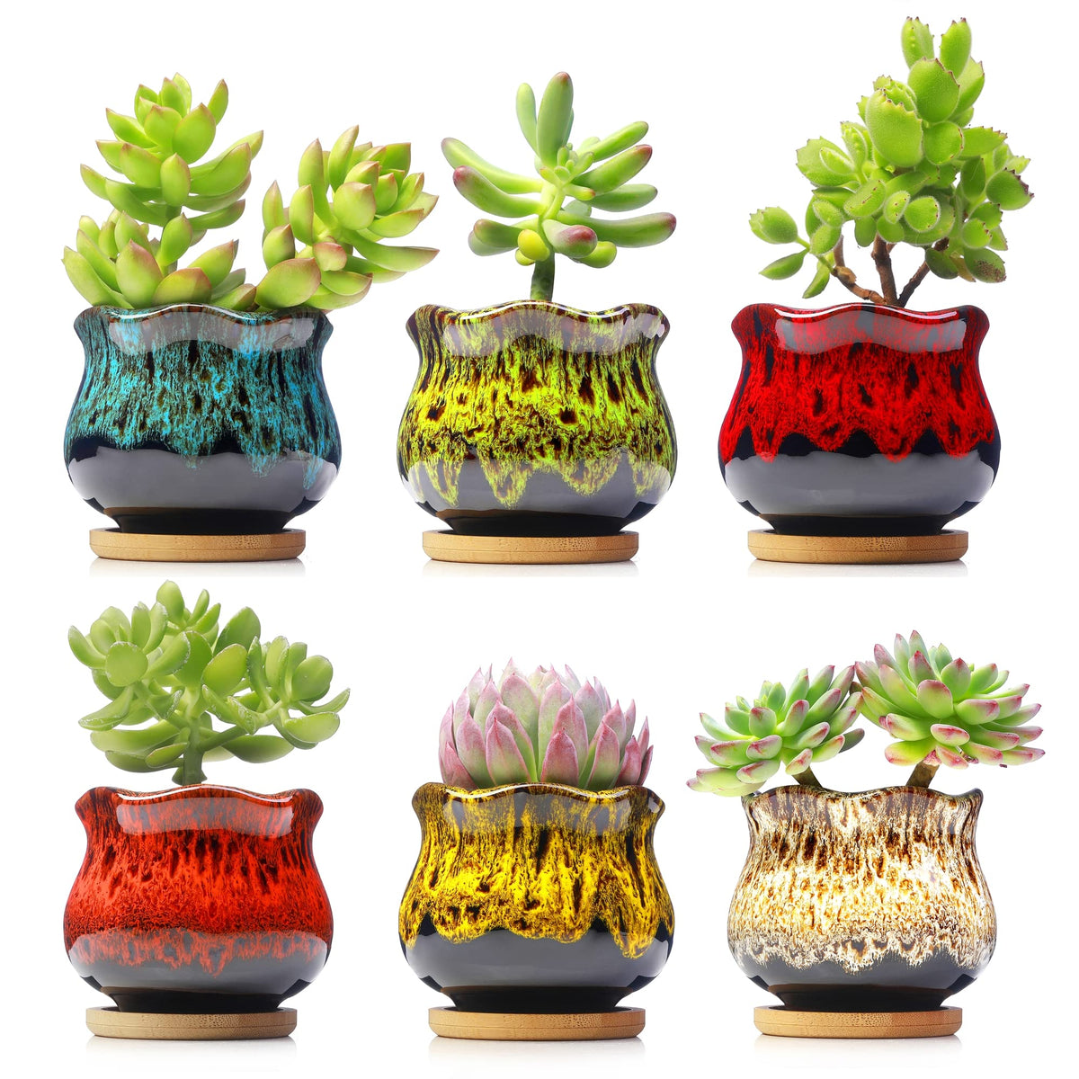 Fulloog cute ceramic planter with drainage hole for healthy watering