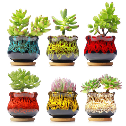 Fulloog cute ceramic planter with drainage hole for healthy watering