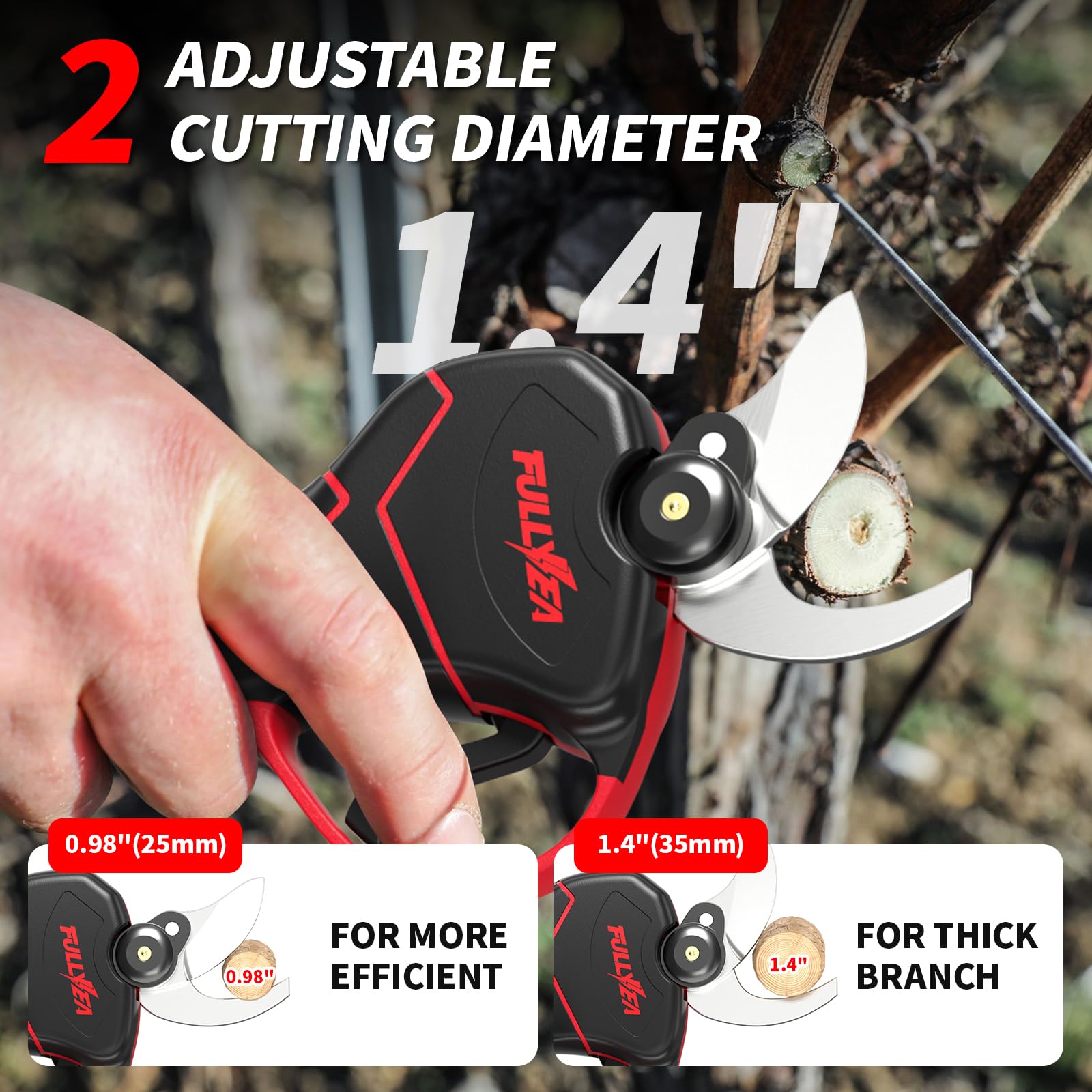 FULLYEA Electric Pruning Shears with 25mm setting for precise trimming