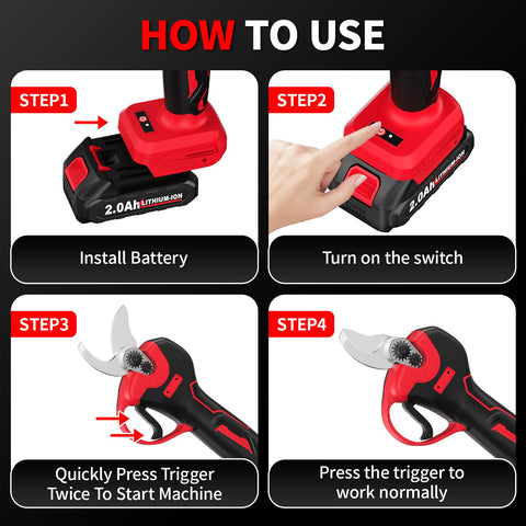 Two 21V 2.0Ah batteries for long pruning sessions