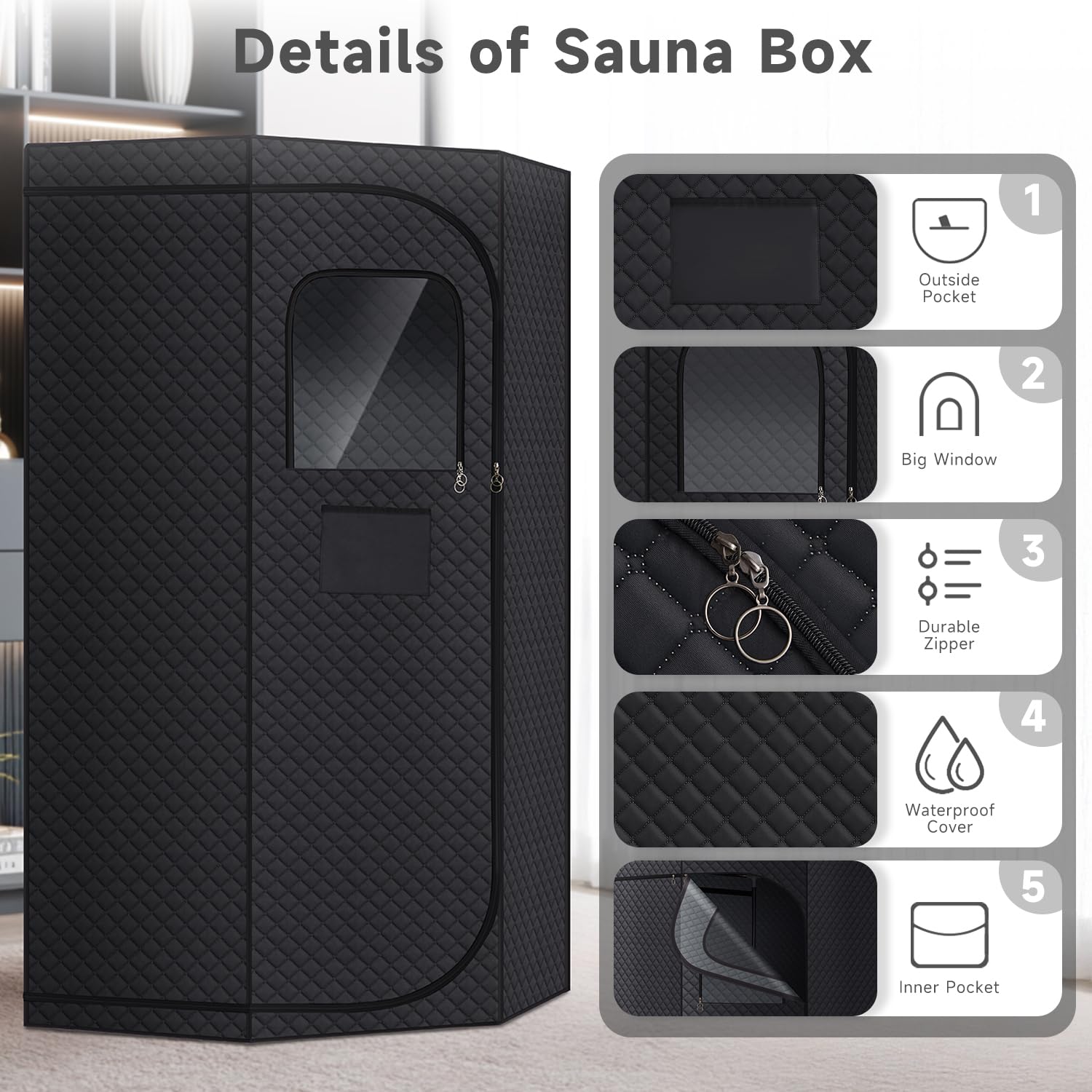 Fulove Sauna Box portable assembly demonstrating tool-free setup for home use