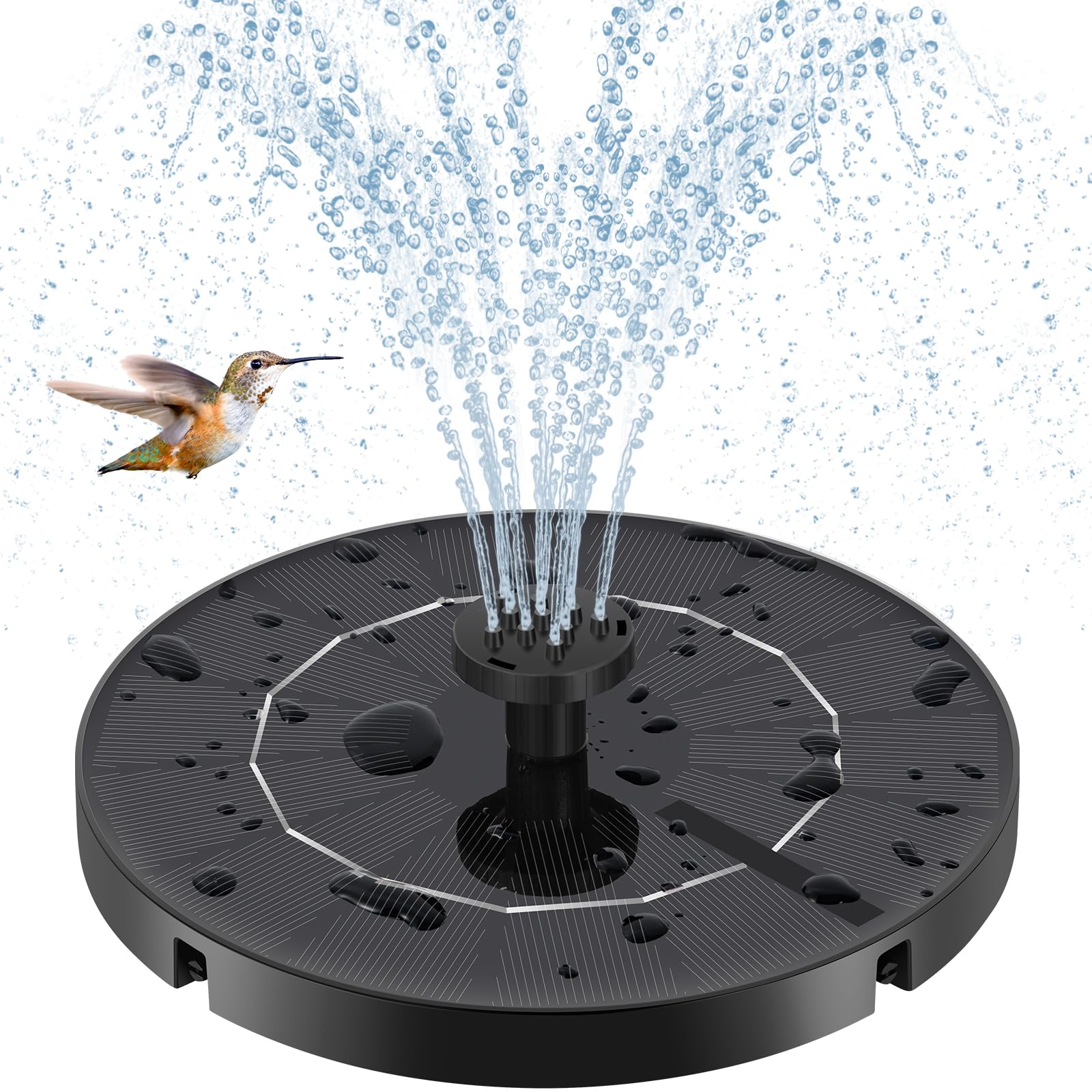 Fulsren Solar Fountain with birdbath nozzle variety for dynamic water display.