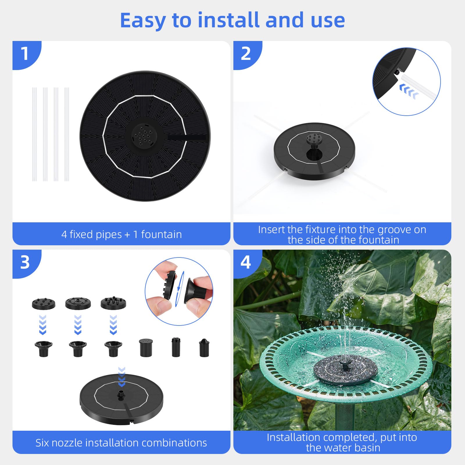 Fulsren durable, waterproof solar fountain designed for year-round outdoor use.