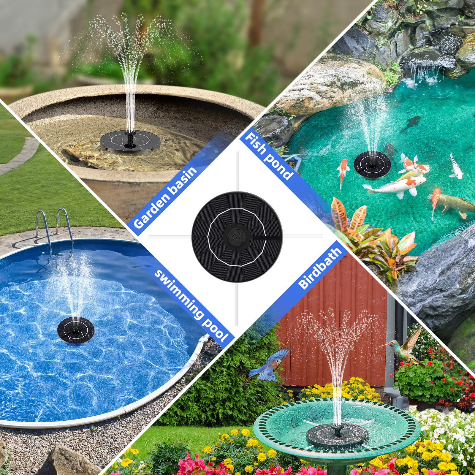 Fulsren six-nozzle system and four holders create stable, varied fountain effects.