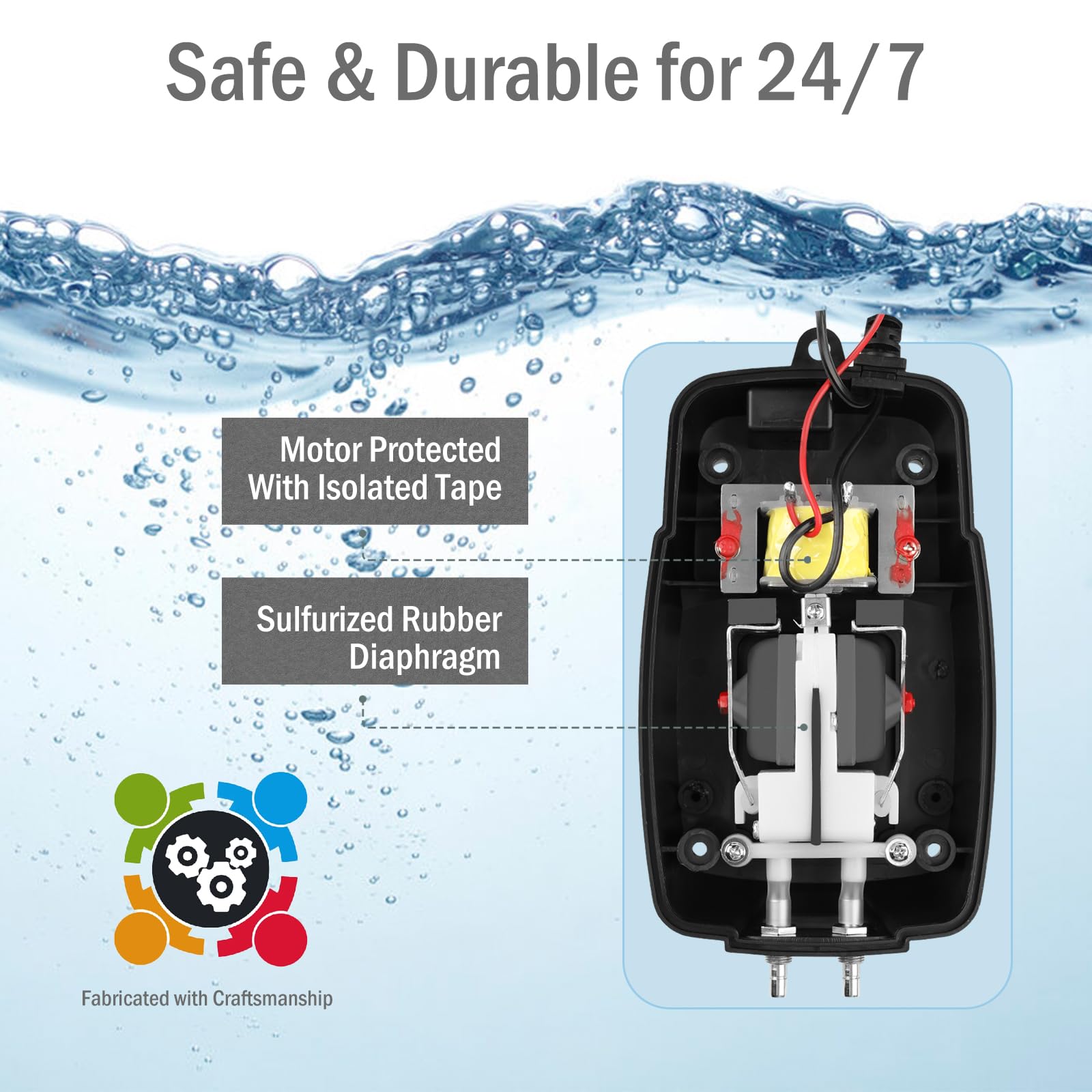 FUMAK All-in-One Pond Aerator air stones 2in detail highlights efficient bubble distribution.
