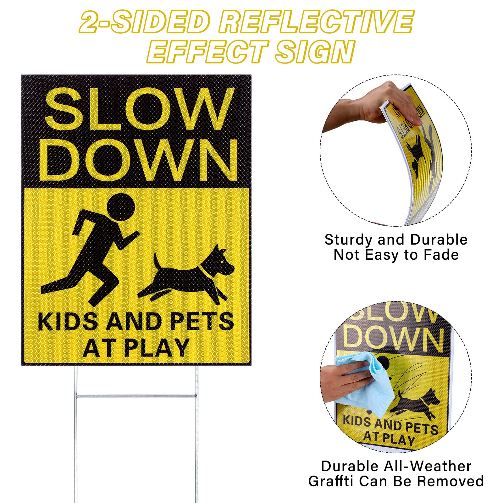 Fumete reflective honeycomb sign enhances visibility in sun or dusk.