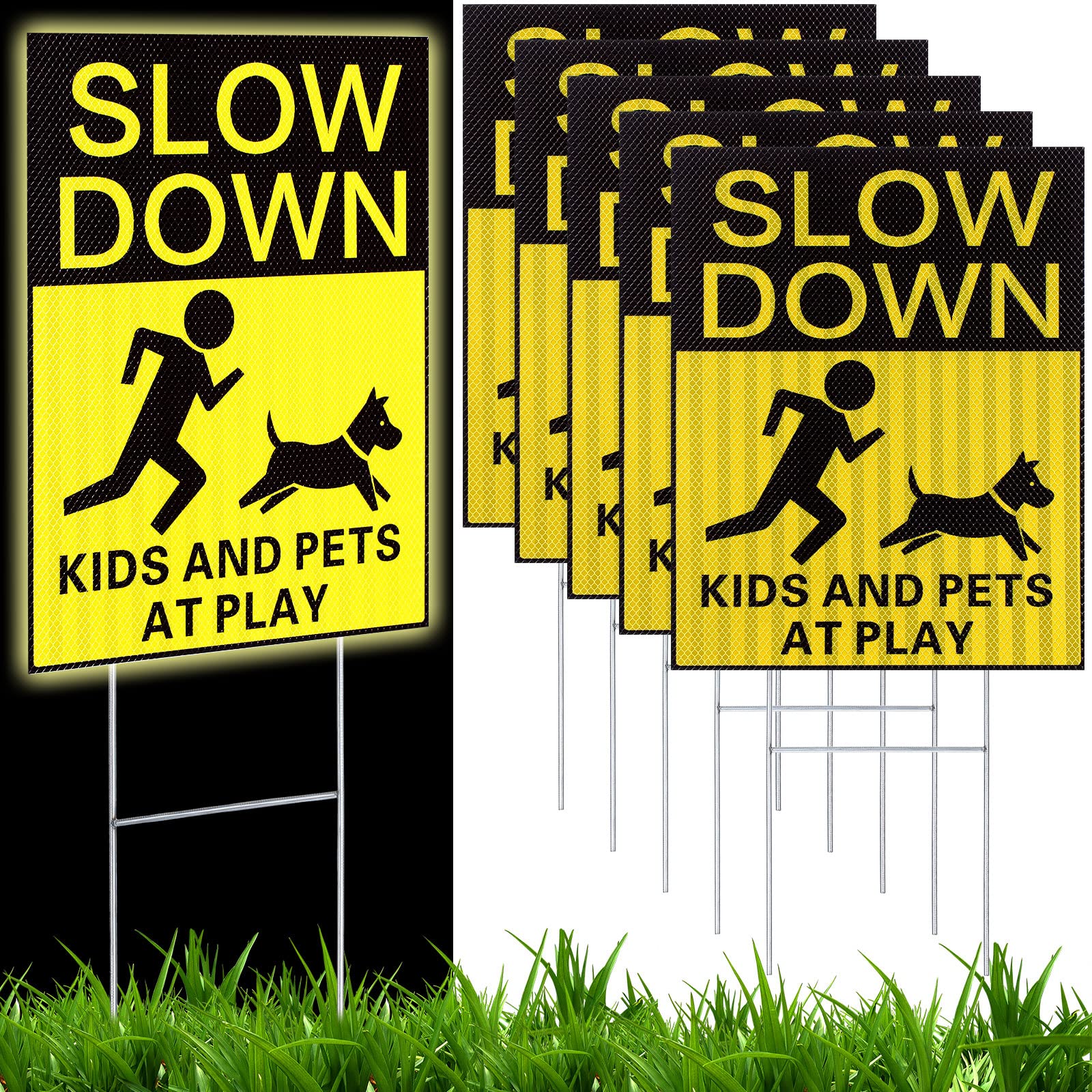 Fumete slow-down sign in yellow, highly visible from a distance for safer streets.