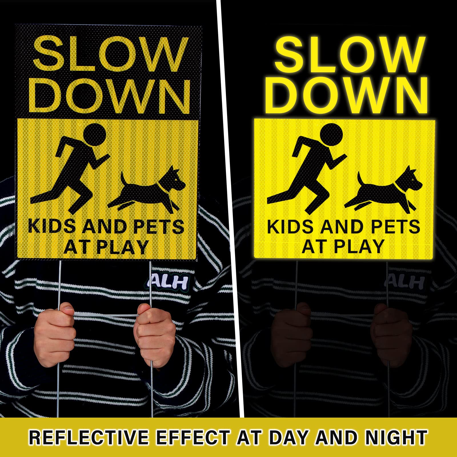 Fumete yard safety sign with stake shows easy installation for garden or driveway.