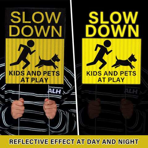Fumete yard safety sign with stake shows easy installation for garden or driveway.