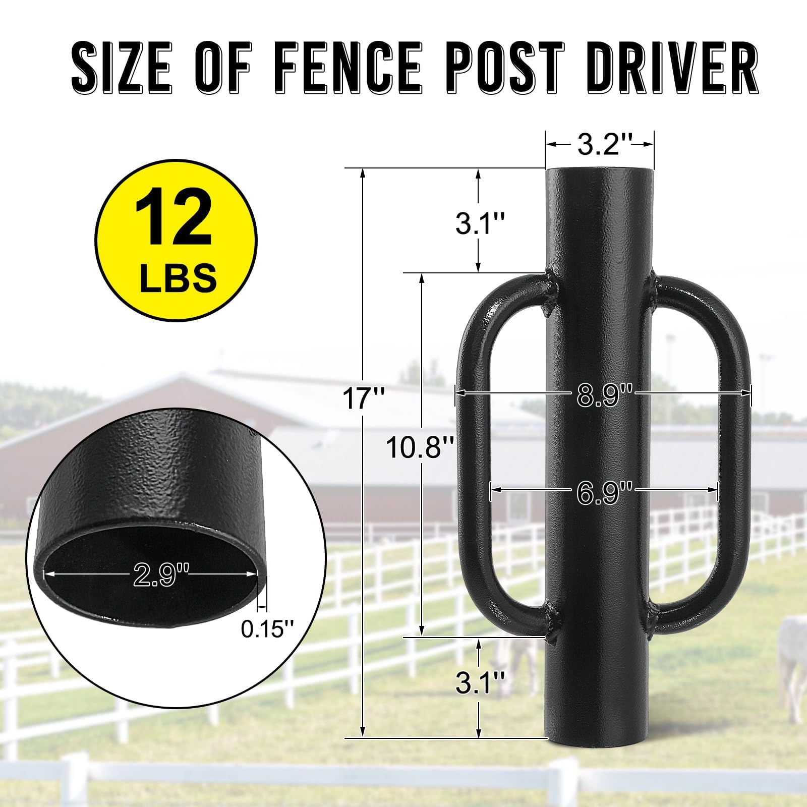Fumingpal 12lb post pounder with handle for efficient driving.