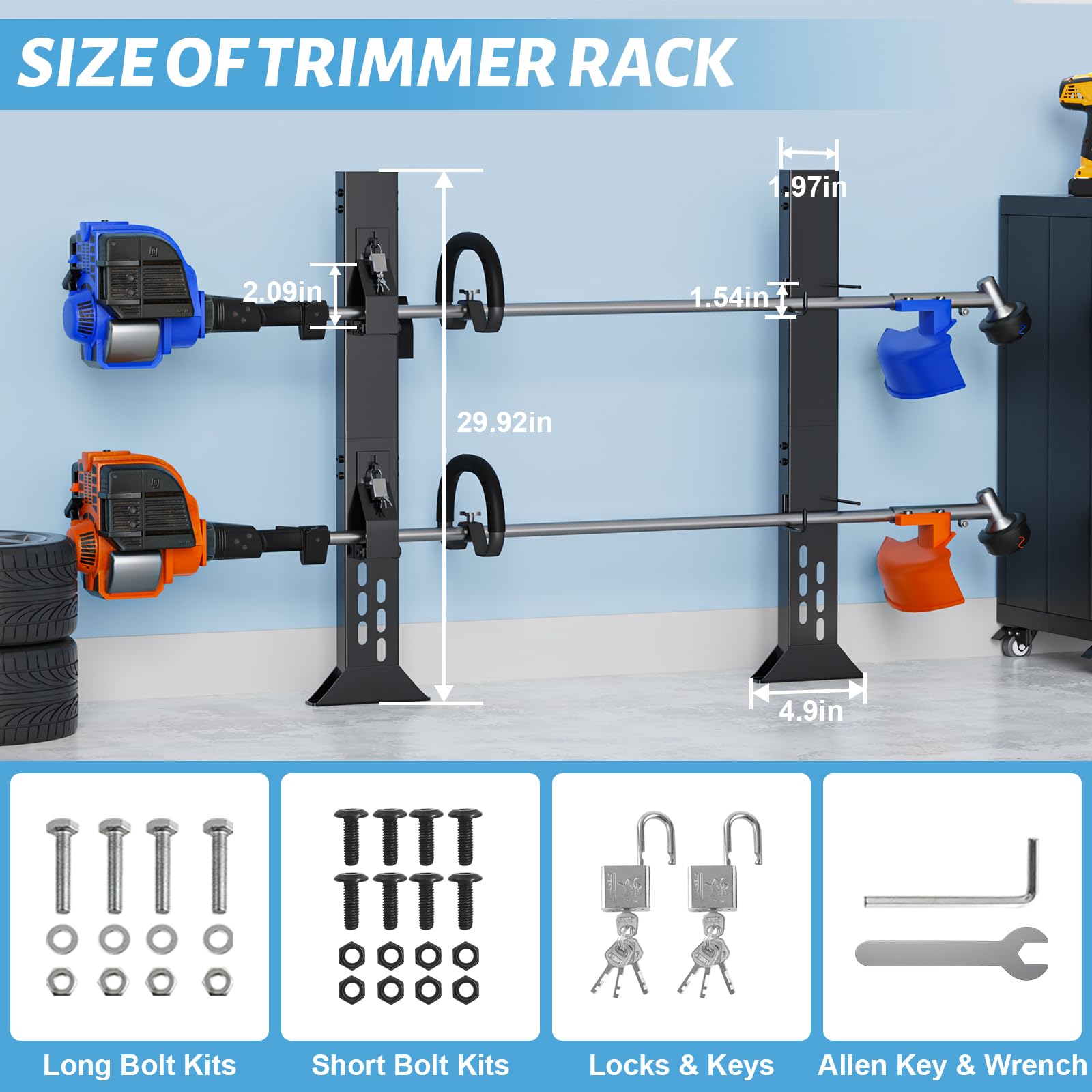 Fumingpal trimmer rack base bolted to trailer for stability.