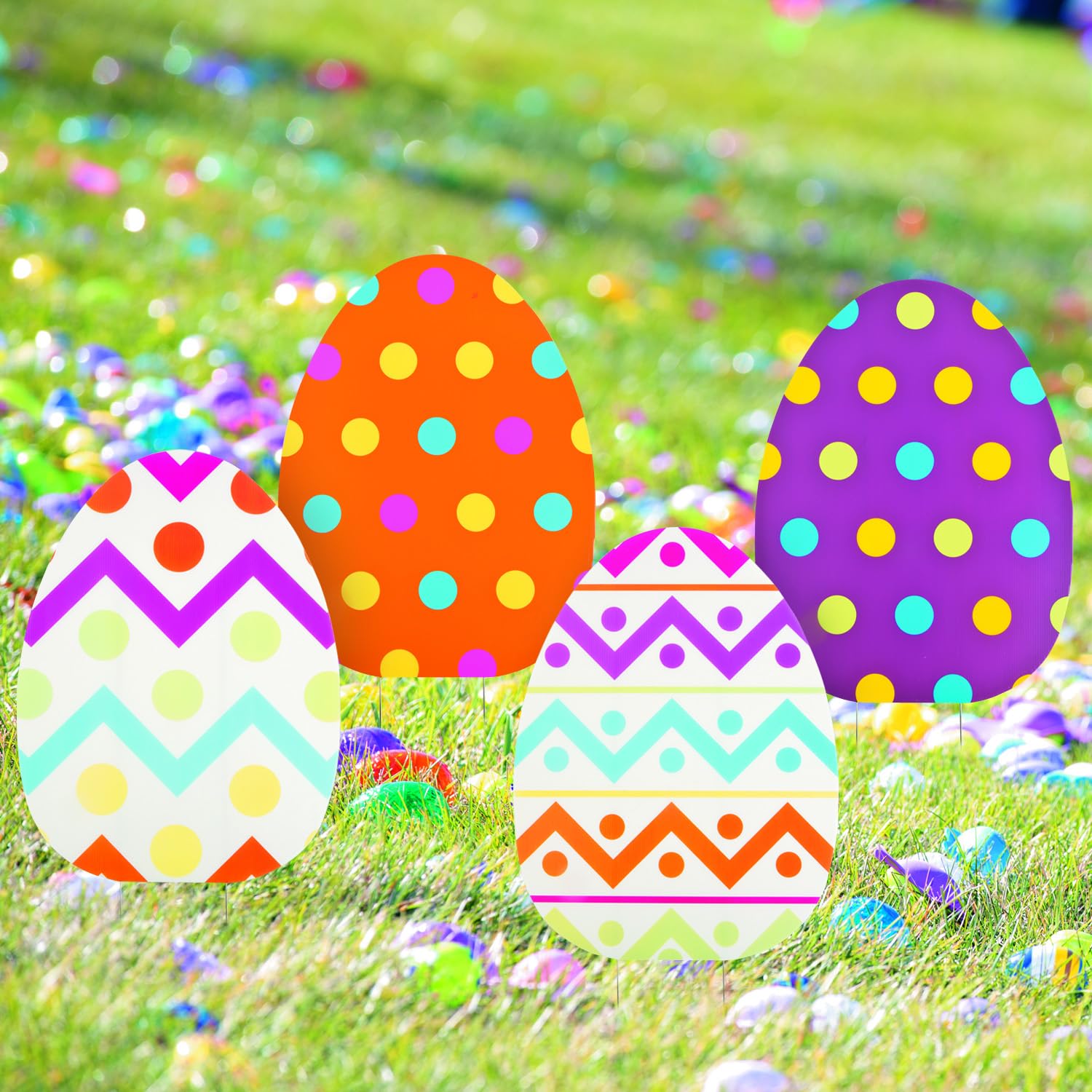 Fun Express jumbo Easter egg yard sign marking easy hunt boundaries.