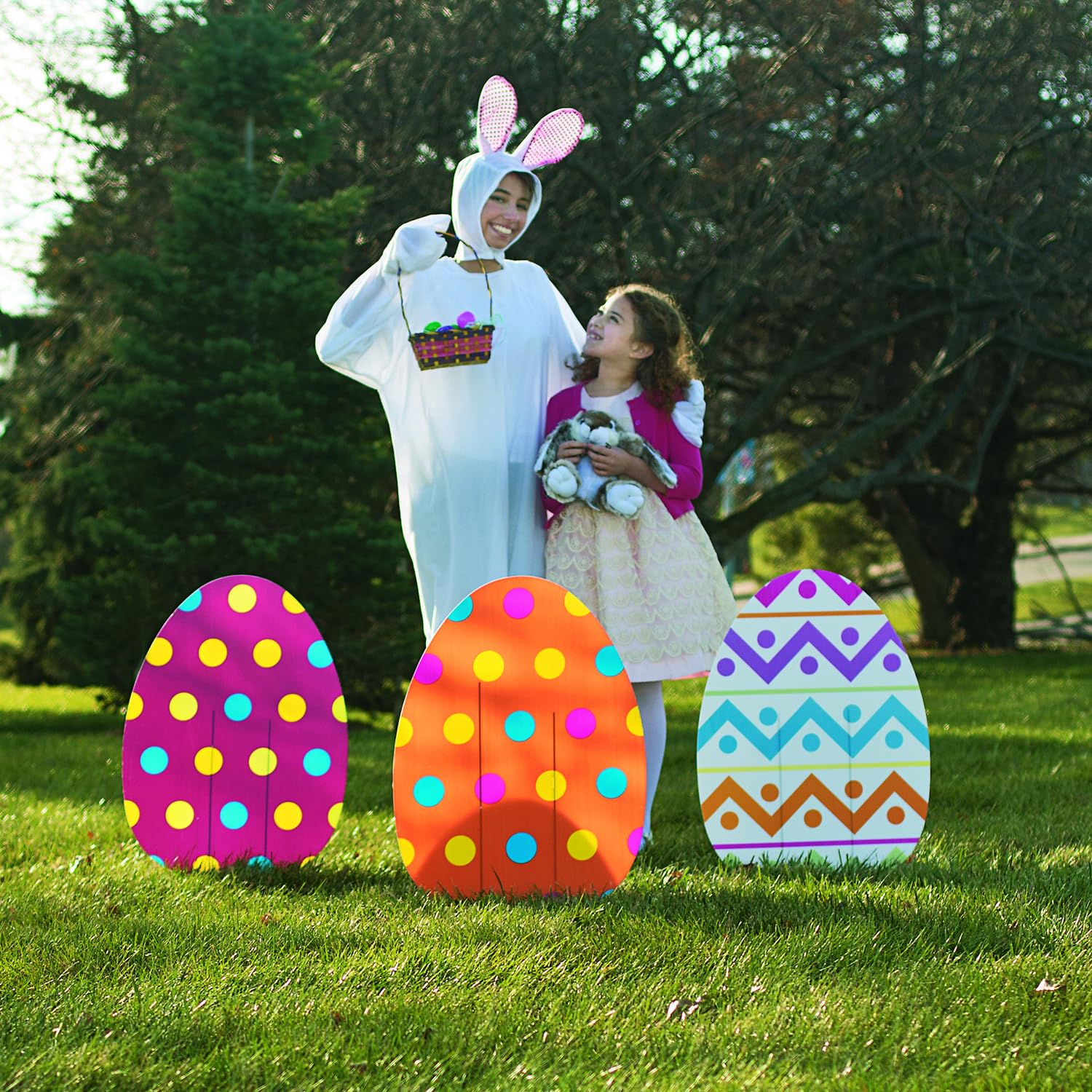 Fun Express oversized egg yard sign adds colorful pathways to welcome guests.