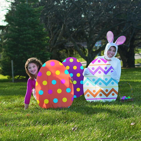 Fun Express jumbo egg yard sign stands sturdy in any weather.