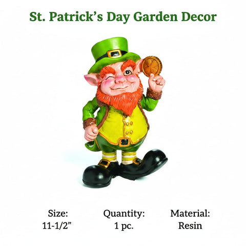 Fun Express Leprechaun garden statue close-up of hand-painted face
