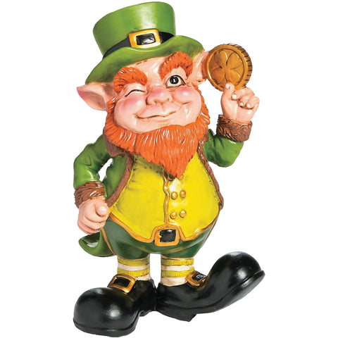 Fun Express Leprechaun garden statue front view for festive yard display