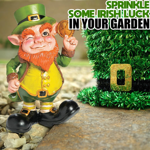 Fun Express Leprechaun garden statue showing weatherproof resin durability