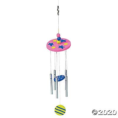 Fun Express finished wind chimes decorating porch or garden after painting
