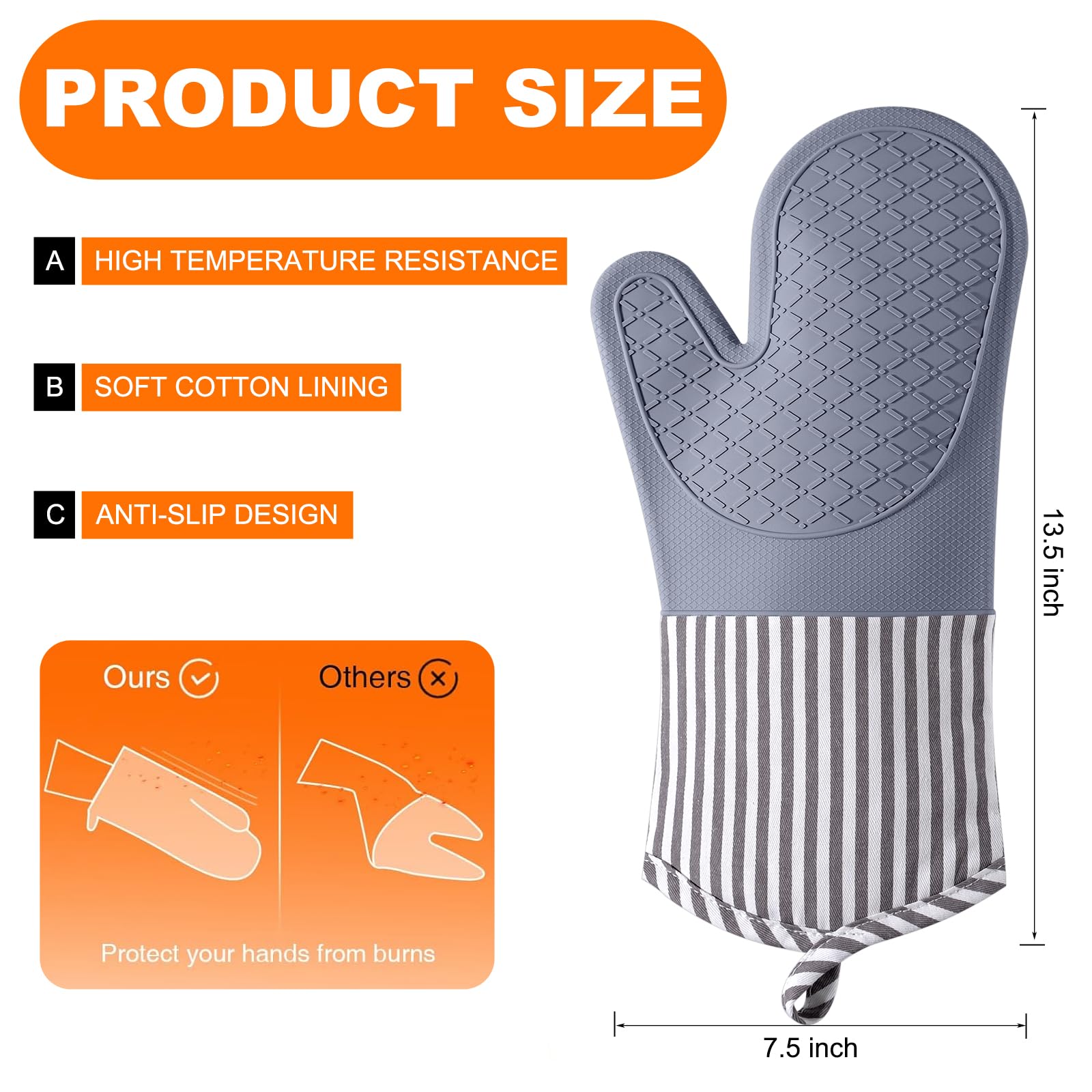 FunSiltasy waterproof silicone mitts resist stains, ideal for sauces and syrups