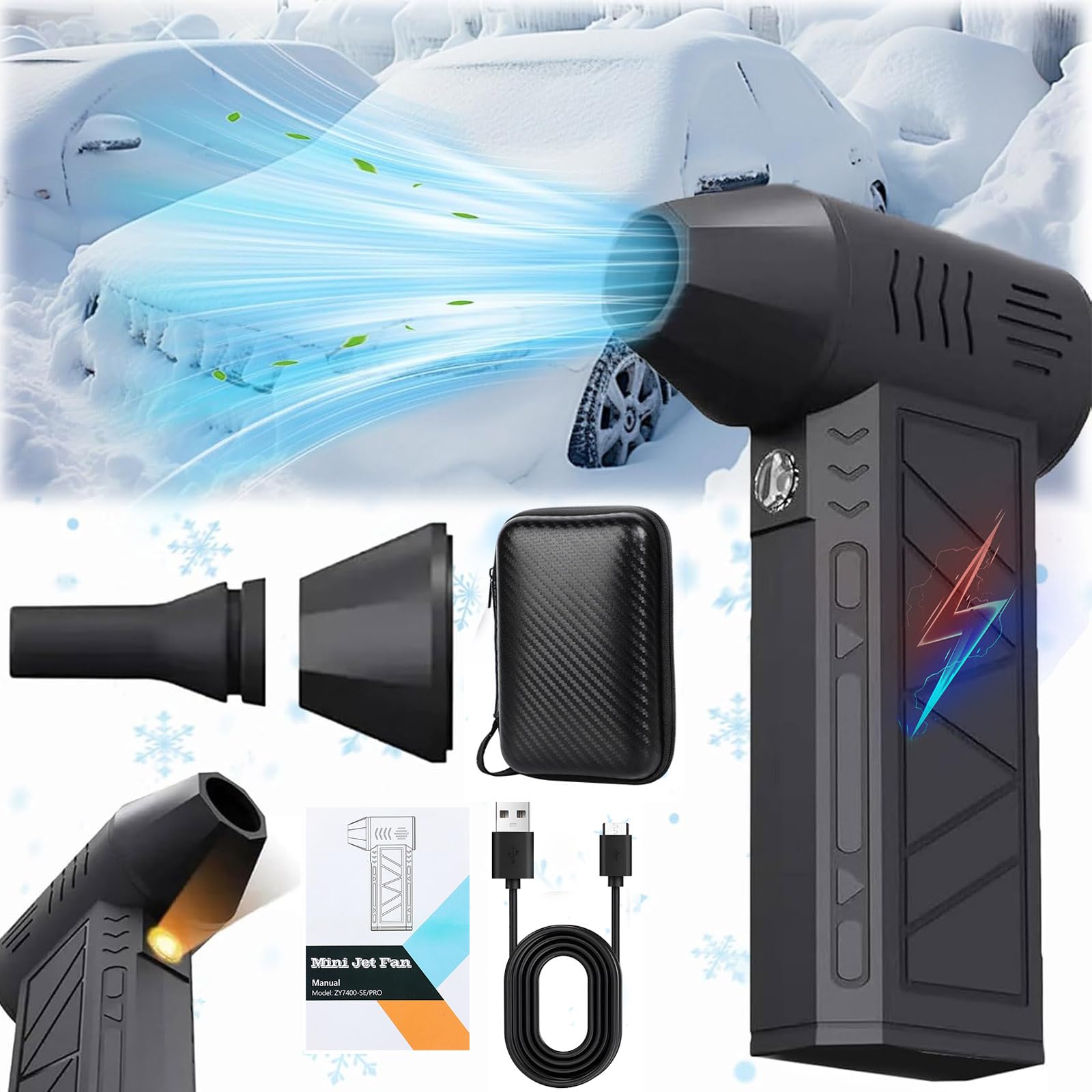FunApricity Snow Whiz Blower front view with LED light for quick car drying