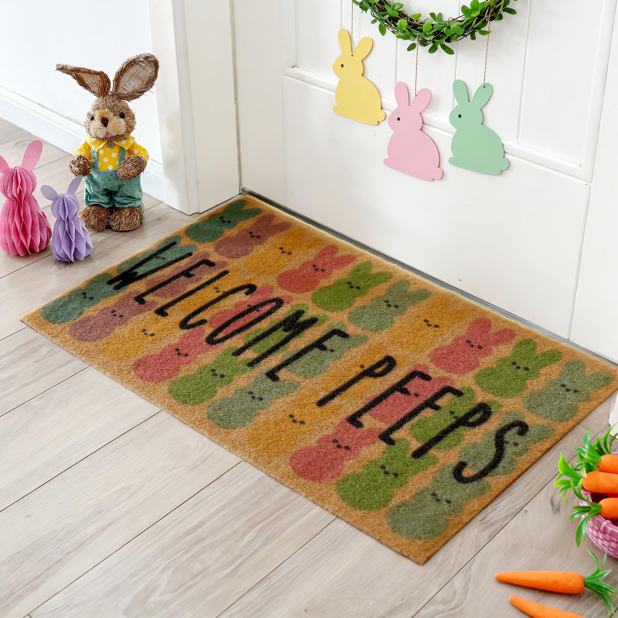 FUND AMLIGHT Easter Door Mat showing non-slip backing for secure placement on damp floors