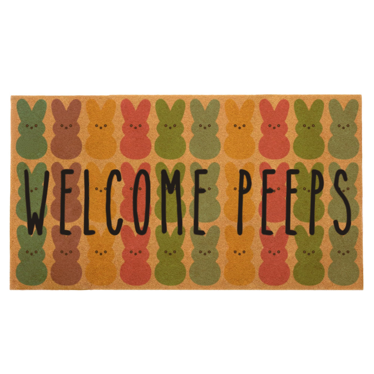 FUND AMLIGHT Easter Door Mat with Peeps bunnies welcomes guests at the entry