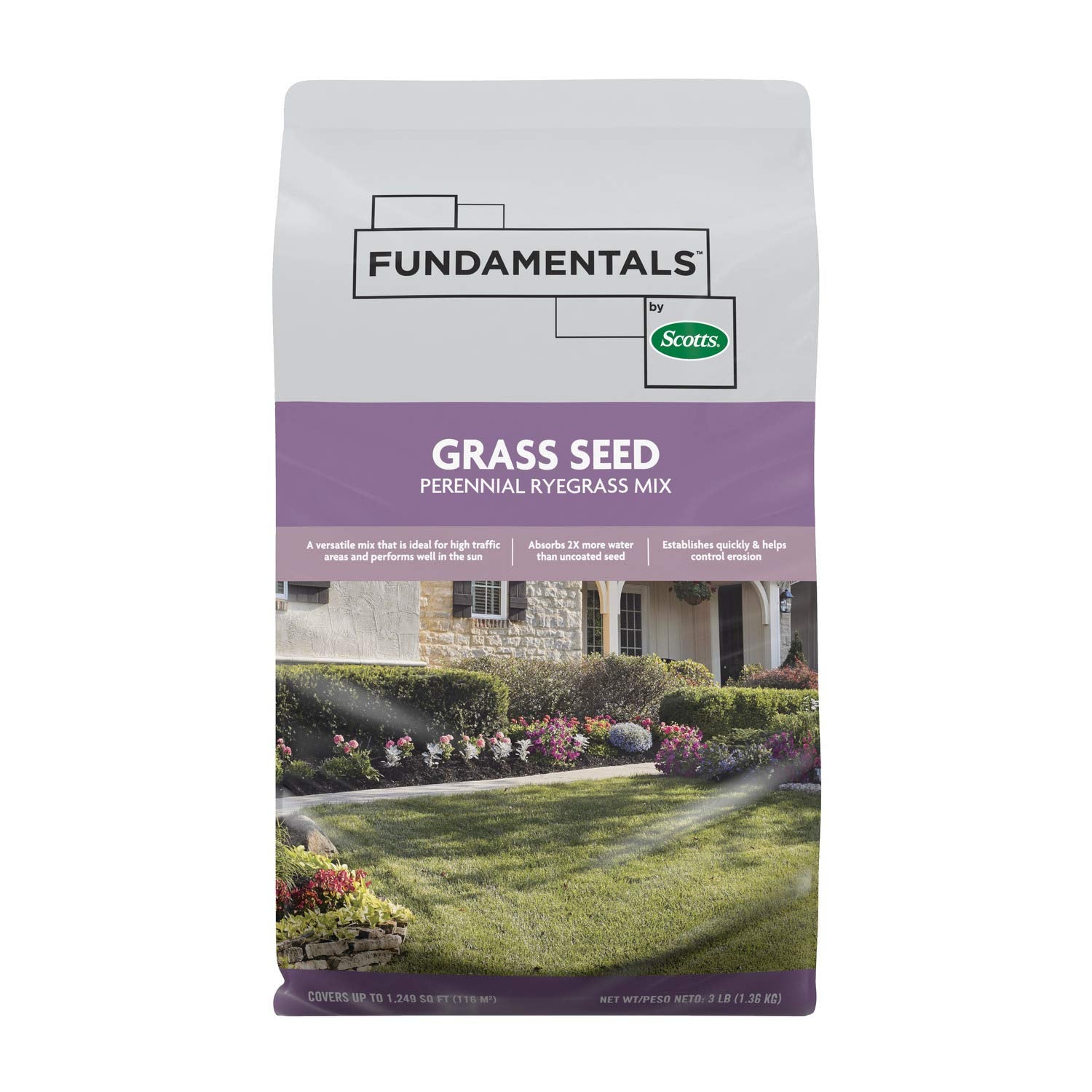 Fundamentals by Scotts bag on a sunny, high-traffic lawn.