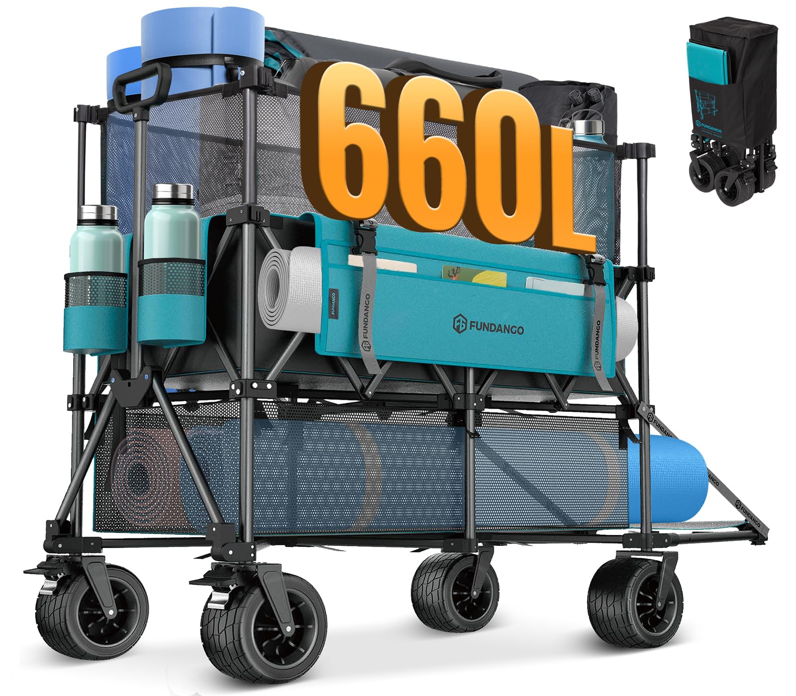 Fundango Double Decker Wagon showing 660L capacity for large outdoor loads.