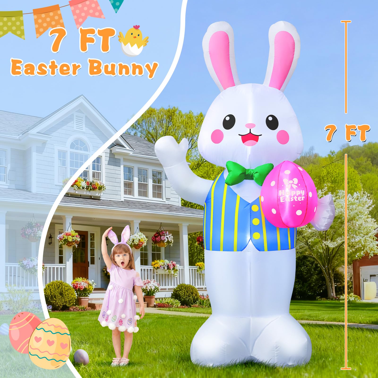 FunFanso inflatable bunny with LED lights lights up lawns for Easter celebrations.